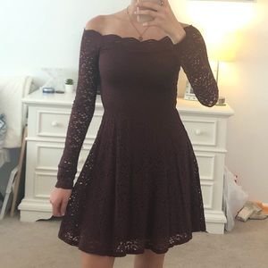 Burgundy Off the Shoulder Lace Dress